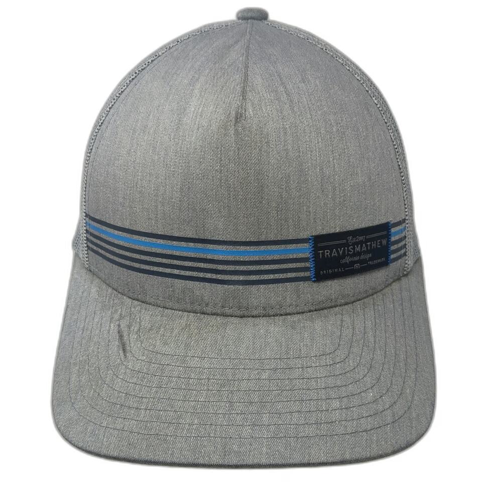 TravisMathew Trucker Hat Gray OSFM Mesh Back Snapback Striped California Logo